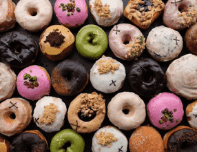 Fresh bakery doughnuts served for breakfast