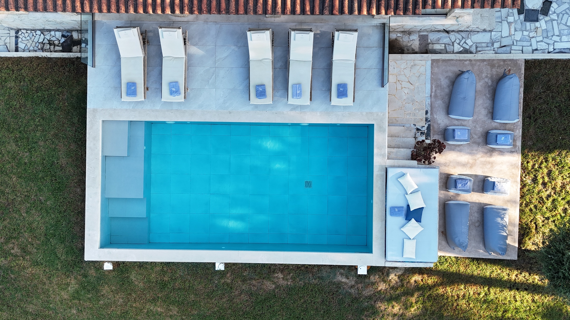 Aerial view of the Dream Villa private pool and sun terrace